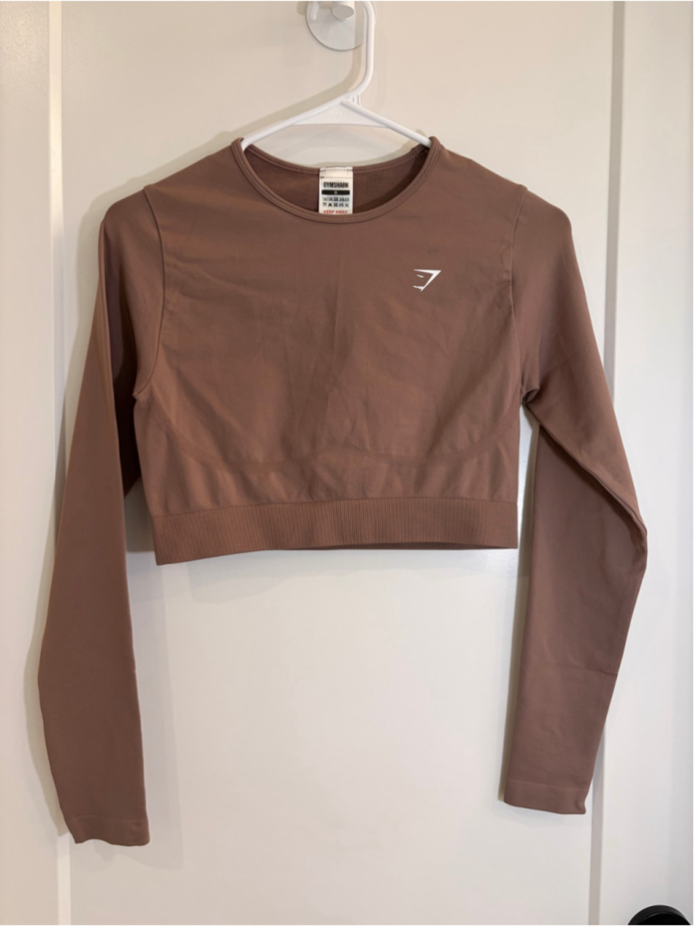 Women's GYMSHARK Brown Long Sleeve Crop Top Medium